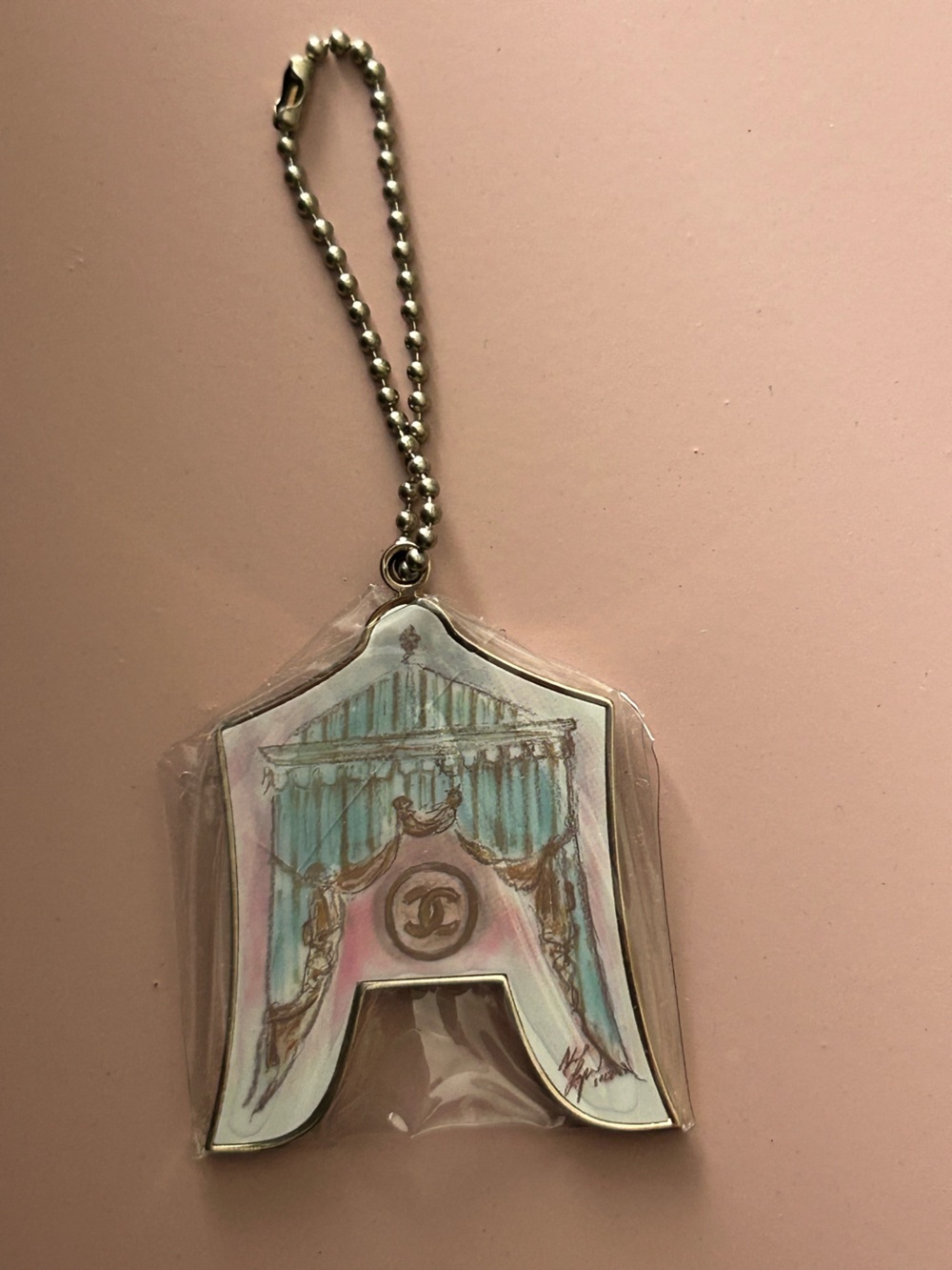 New Chanel Curtain Dog Tag Keychain